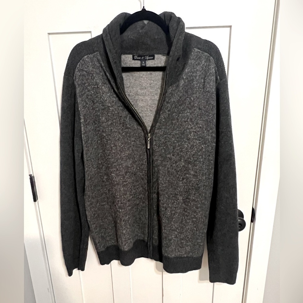 Davis & Squire Size XL Mens Lambs Wool Blend Full Zip Gray Color Block Sweater